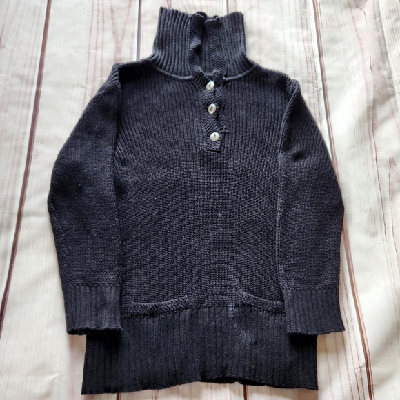 Lauren Jeans Company Sweaters - Lauren Jeans Co Knit Tunic Sweater Collared 3 Button Pocket Black Vintage Size L
